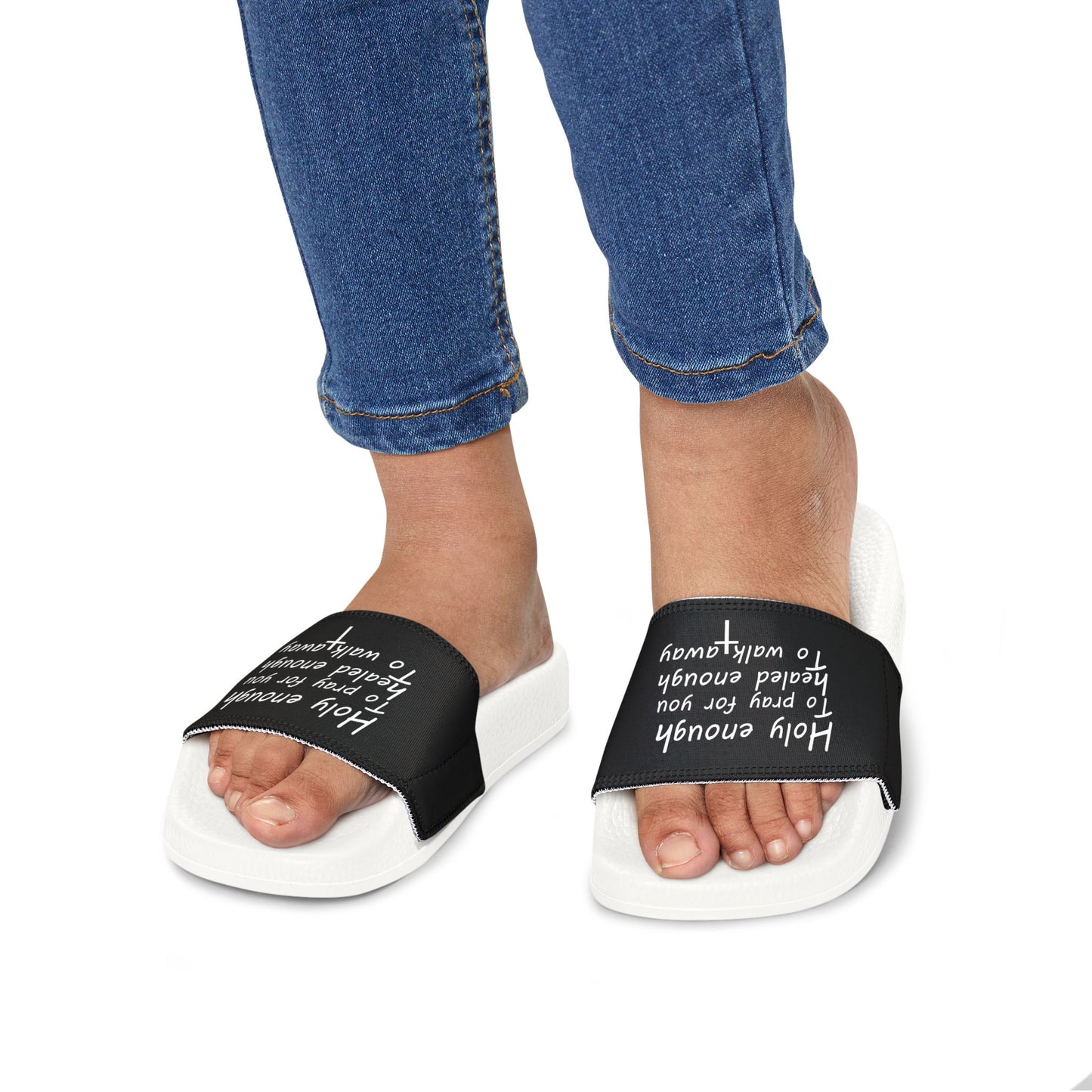 Youth Inspirational Slide Sandals - 'Holy Enough' Motivational Design