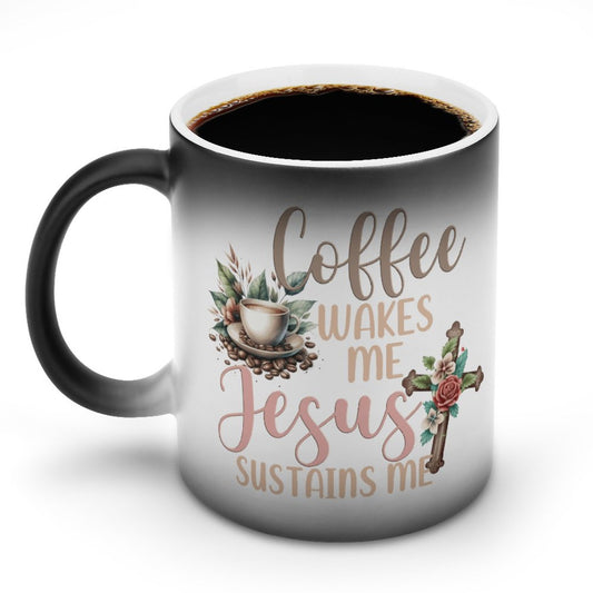 Coffee Wakes Me He Sustains Me Christian Color Changing Mug (Dual-sided print)
