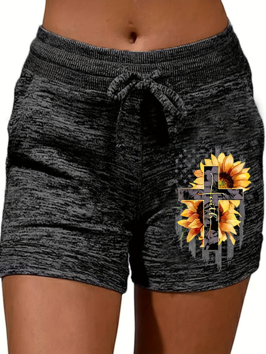 Faith (sunflower) Women's Christian Shorts claimedbygoddesigns