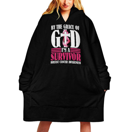 By The Grace Of God I'm A Survivor (Breast Cancer Awareness) Christian Wearable Oversized Sweater Blanket SALE-Personal Design