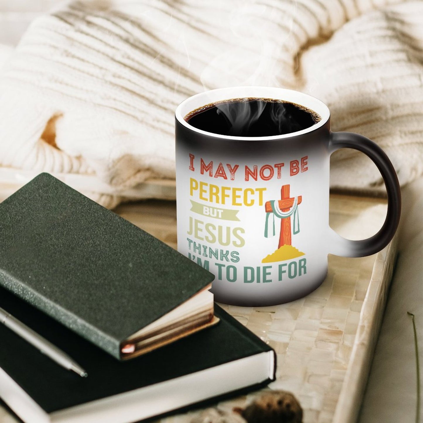 I May Not Be Perfect But He Thinks I'm To Die For Christian Color Changing Mug (Dual-sided)