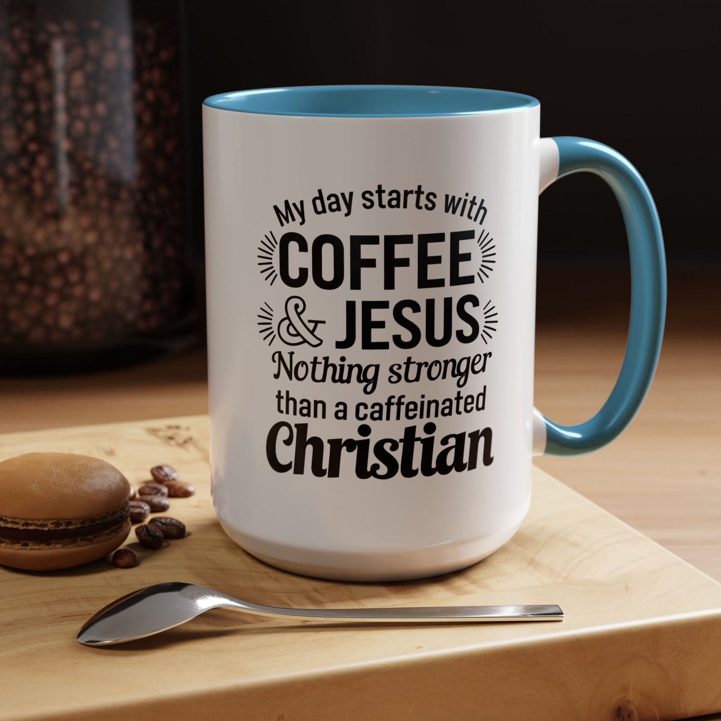 Christian Ceramic Mug - Caffeinated Christian Accent Coffee Mug (11, 15oz)