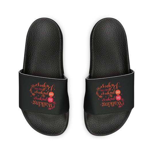 Walking In Purpose On Purpose For His Purpose Women's PU Christian Slide Sandals Printify