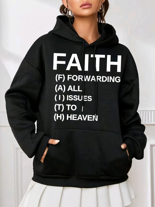 FAITH' Forwarding All Issues To Heaven Women's Christian Pullover Hooded Sweatshirt claimedbygoddesigns