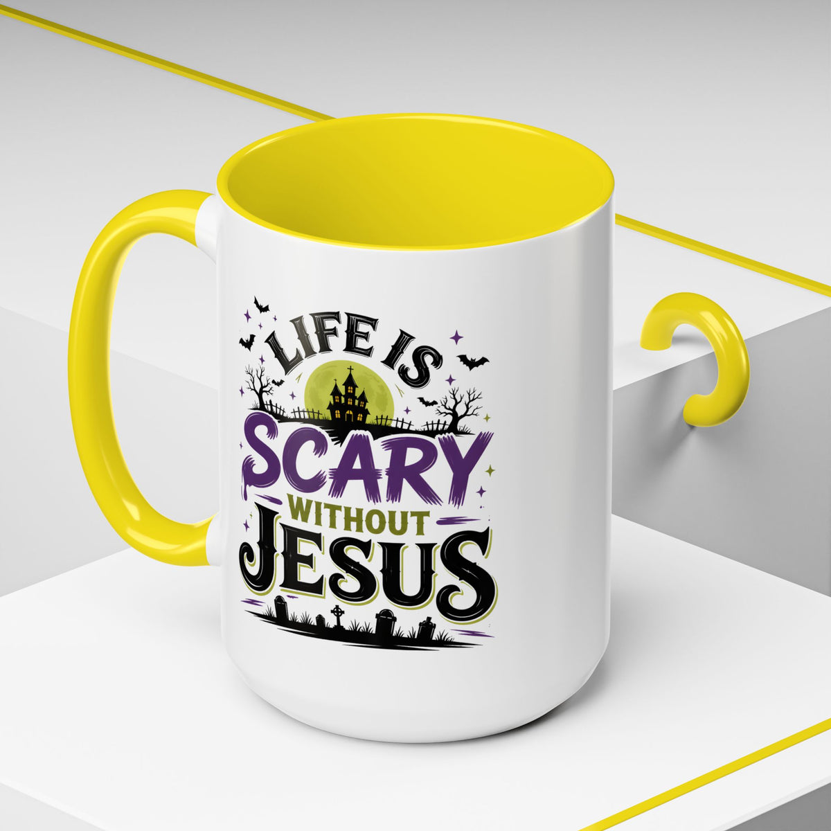 Coffee Mug — “Life Is Scary Without Jesus” Halloween Christian Accent Mug (11/15oz)