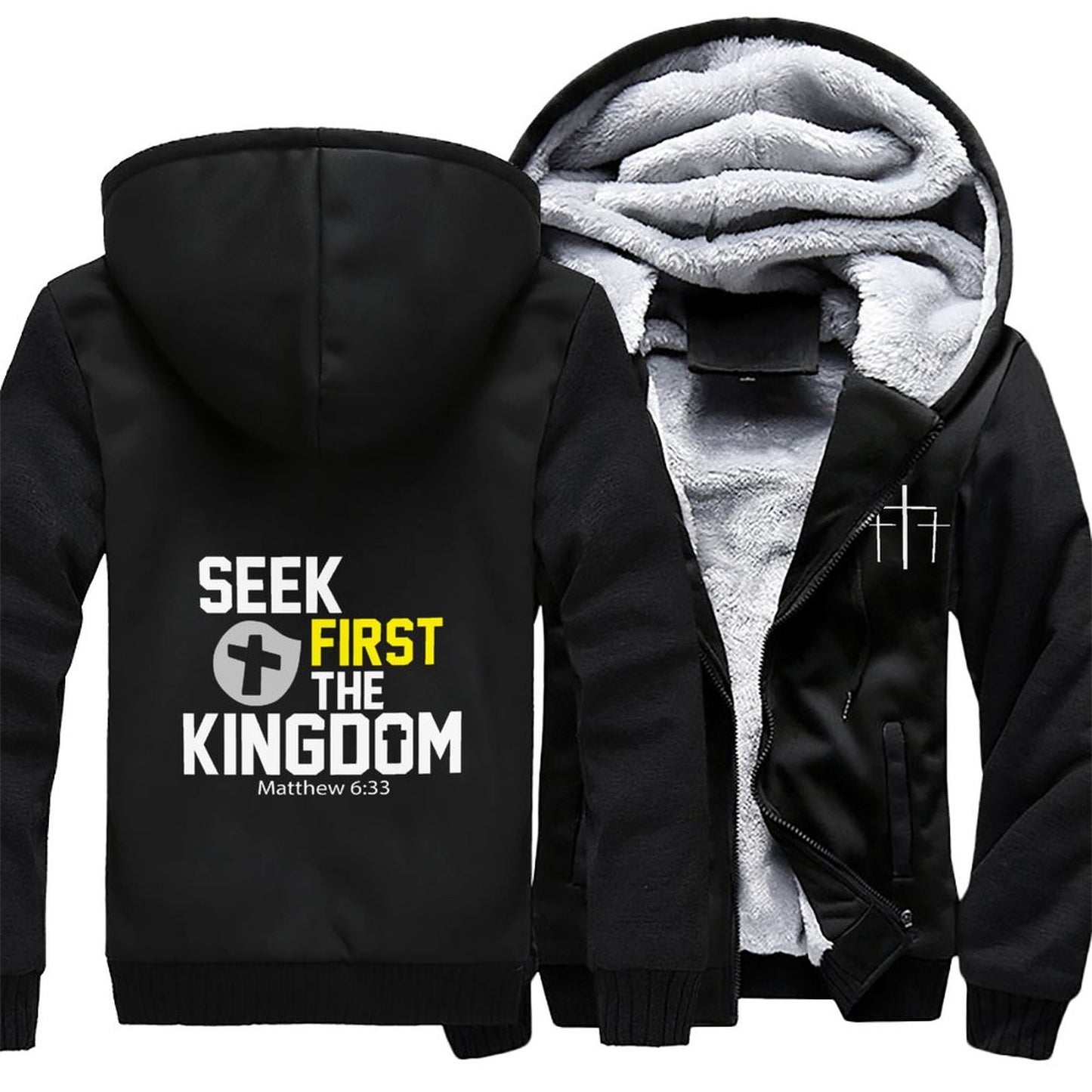 Seek First The Kingdom Men’s Christian Plush Full Zip Hooded Sweatshirt