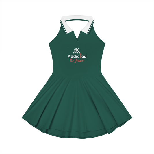 Addicted To Jesus Women’s Christian Collared Halter A‑Line Tennis Dress - ClaimedbyGodDesigns