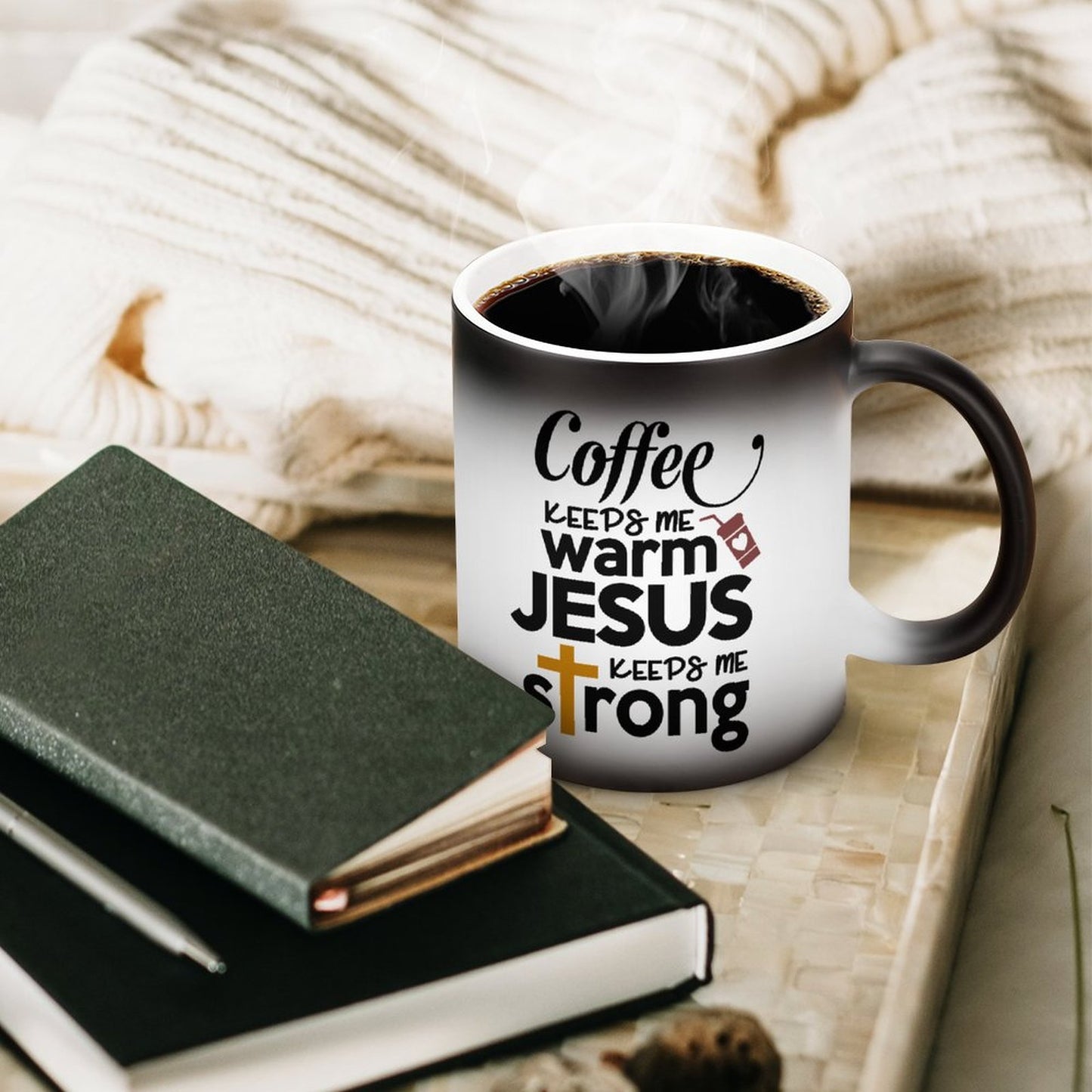 Coffee Keeps Me Warm He Keeps Me Strong Christian Color Changing Mug (Dual-sided)