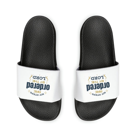 My Steps Are Ordered By The Lord Women's PU Christian Slide Sandals Printify
