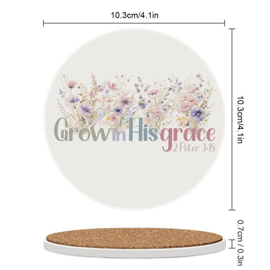 Grow In HIs Grace Christian Round Ceramic Coaster - ClaimedbyGodDesigns