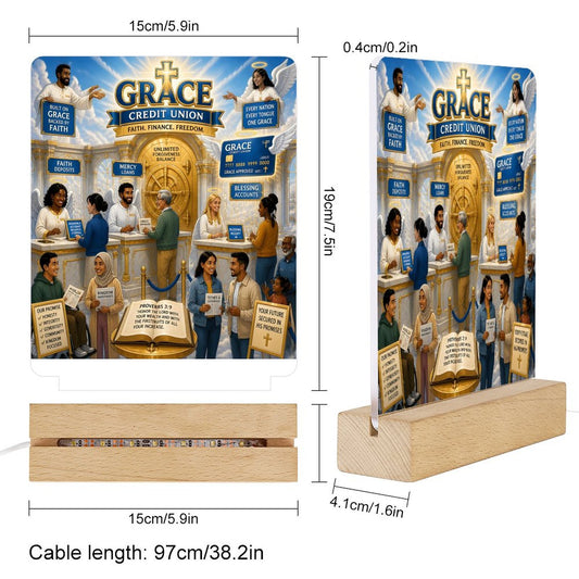 The Grace Credit Union Christian Acrylic Photo Night Light with Wooden Base
