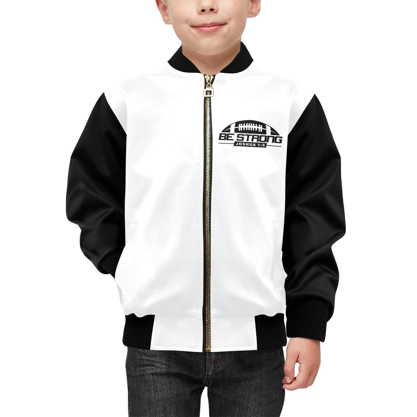 Be Strong And Courageous Kids' Christian Bomber Jacket with Pockets - ClaimedbyGodDesigns