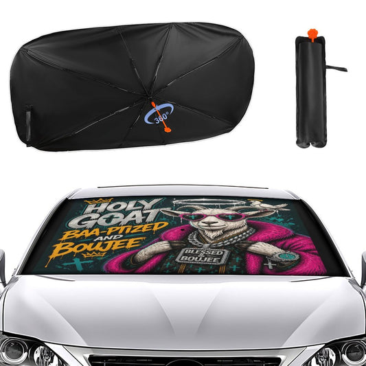 Holy Goat — Baa‑ptized & Boujee Christian Car Sunshade Umbrella - ClaimedbyGodDesigns