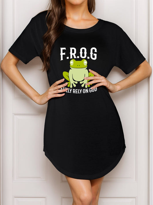 Fully Rely On Him (Frog) Women's Pajama Dress - ClaimedbyGodDesigns