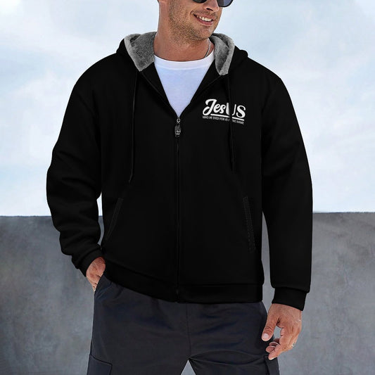 Who He Died For Is In The Name Men's Christian Full Zip up Hooded Sweatshirt with Plush Lining