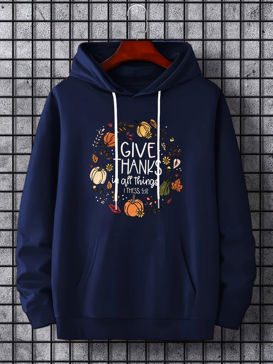Give Thanks In All Things (thanksgiving themed) Men's Christian Pullover Hooded Sweatshirt claimedbygoddesigns