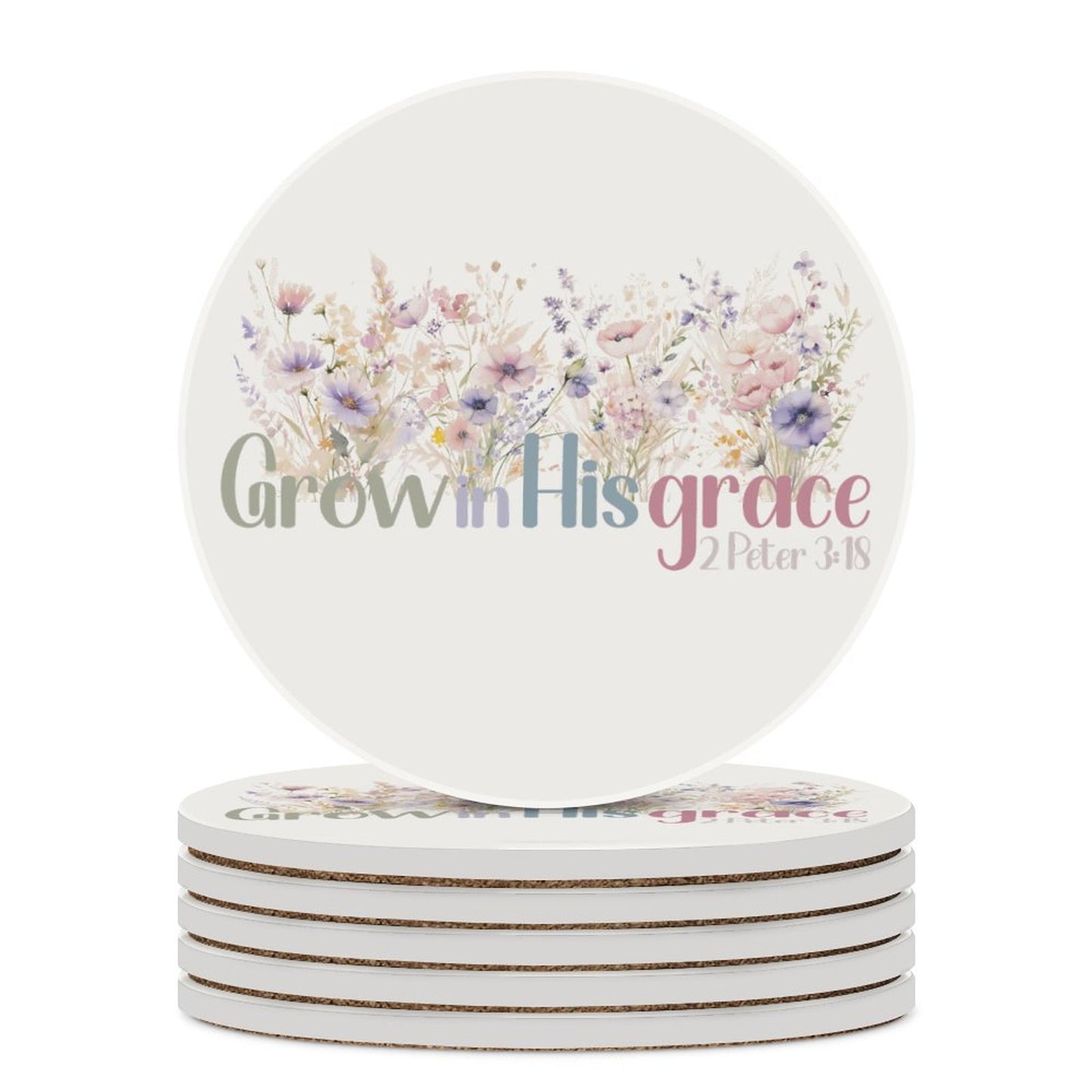 Grow In HIs Grace Christian Round Ceramic Coaster - ClaimedbyGodDesigns