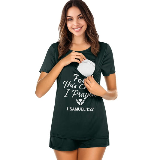 For This Child I Prayed Christian Maternity Short Sleeve Pajama Set - ClaimedbyGodDesigns