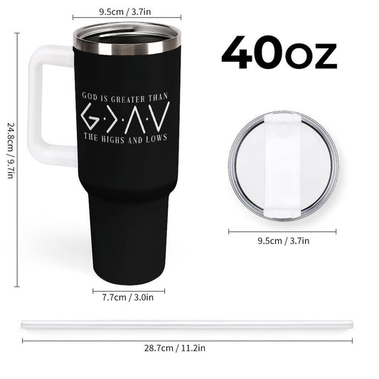 He Is Greater Christian 40oz Large Capacity Car Tumbler (double - sided print) - ClaimedbyGodDesigns
