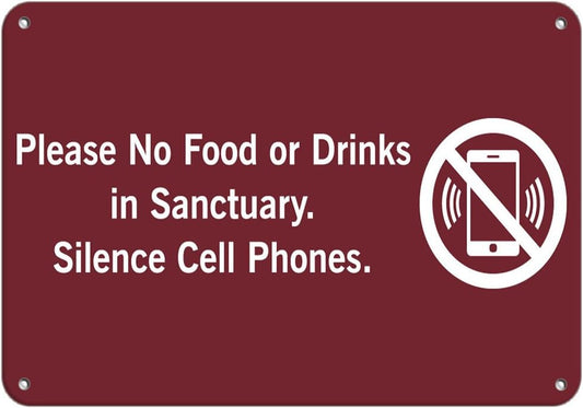 Silent Sanctuary No Food or Drinks Aluminum Metal Sign claimedbygoddesigns