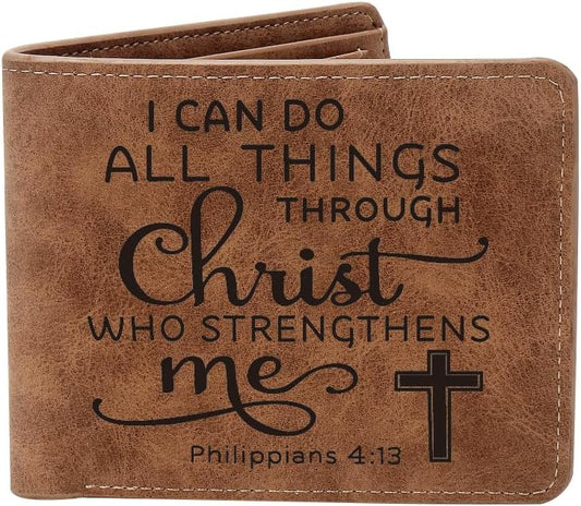 Philippians 4:13 I Can Do All Things Leather Christian Wallet claimedbygoddesigns