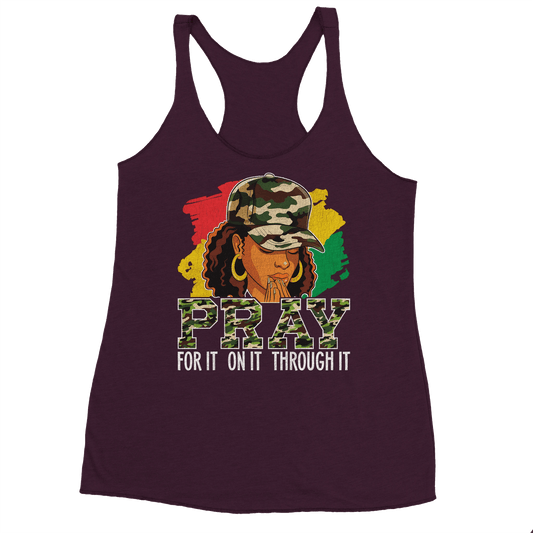Pray For It Women's Christian Racerback Tank Top - ClaimedbyGodDesigns