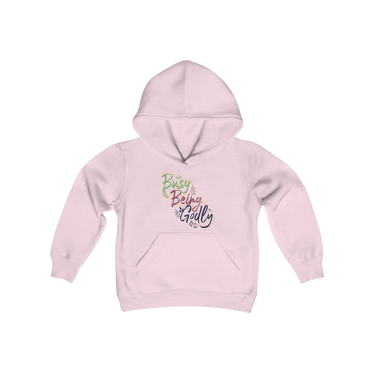 Busy Being Godly Youth Heavy Blend Christian Hooded Sweatshirt Printify