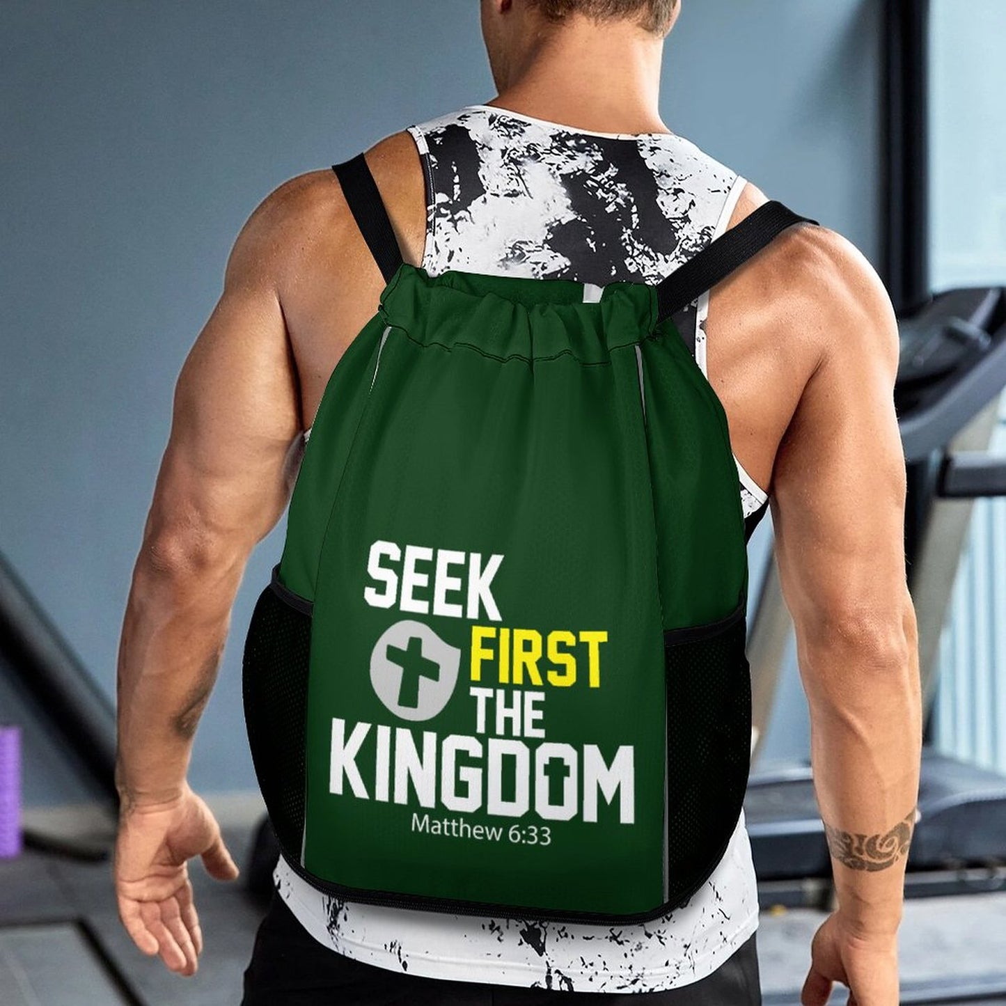 Seek First The Kingdom Christian Waffle Cloth Drawstring Bag