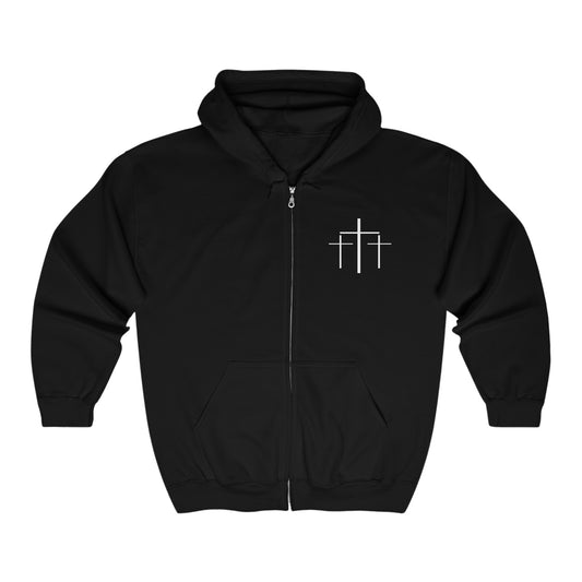 Faith Over Fear 3 Crosses Unisex Heavy Blend Christian Full Zip Hooded Sweatshirt