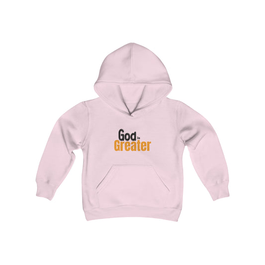 God Is Greater Youth Heavy Blend Christian Hooded Sweatshirt Printify
