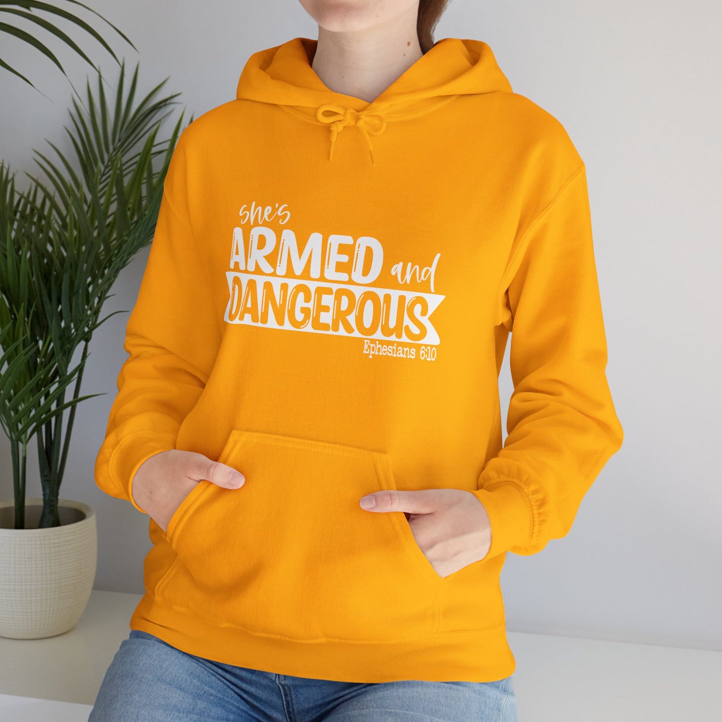 She's Armed And Dangerous Ephesians 6:10 Women's Christian Hooded Pullover Sweatshirt