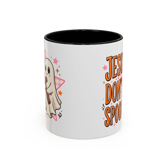 Accent Coffee Mug — "Jesus Don't Spook!" Cute Ghost Christian Coffee Mug (11/15oz)