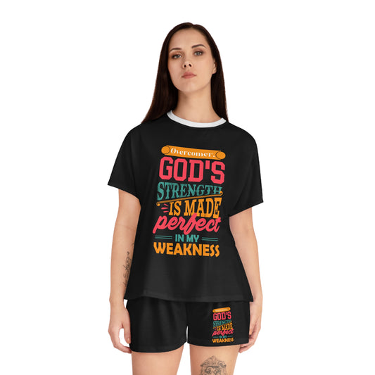 Overcomer God's Strength Is Made Perfect In My Weakness Women's Christian Short Pajama Set Printify