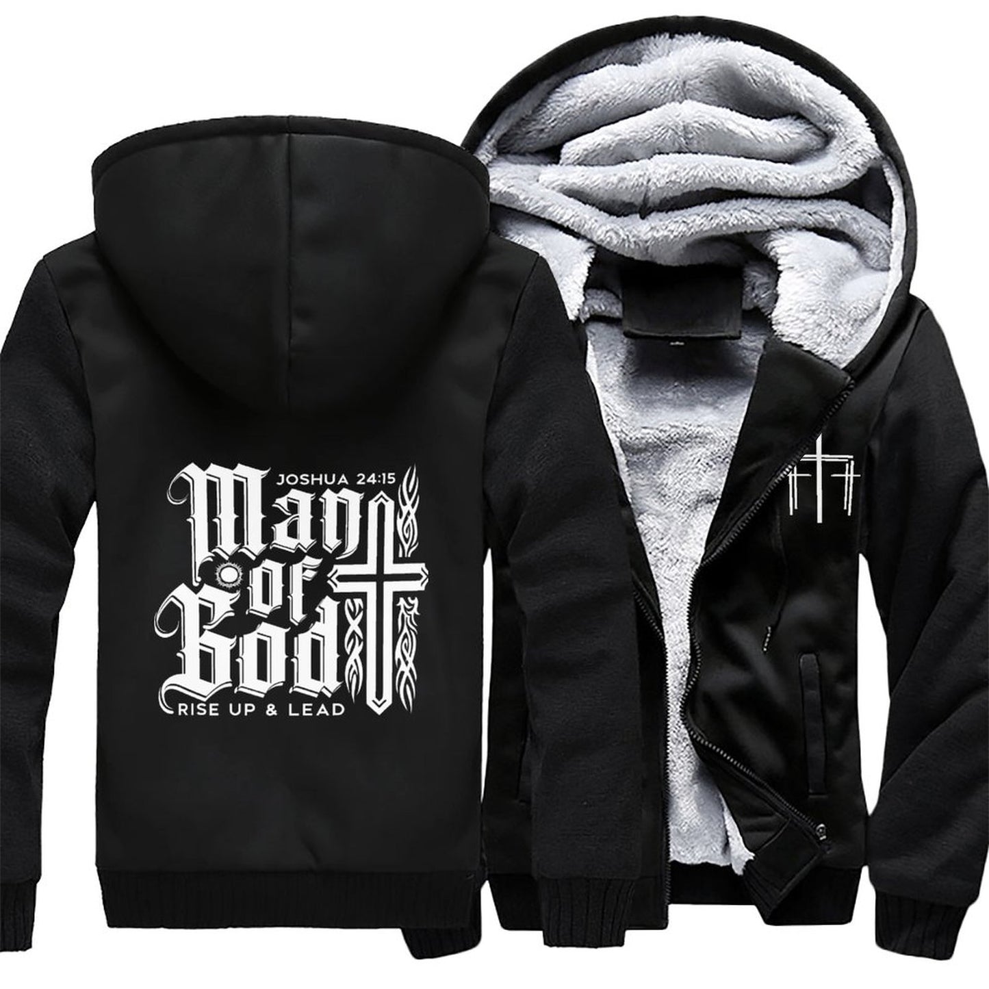 Man Of Faith Rise Up & Lead Men’s Christian Plush Full Zip Hooded Sweatshirt
