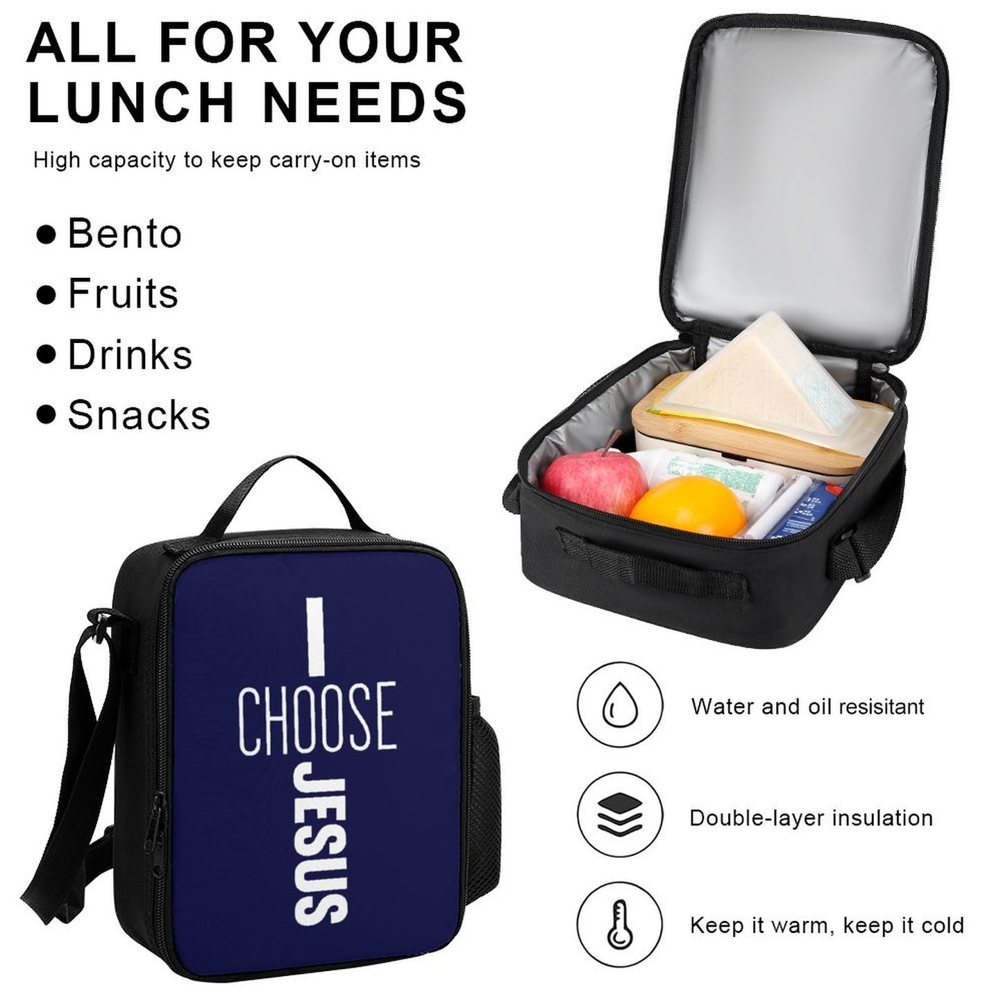 I Choose Him Christian Backpack Set of 3 Bags (Shoulder Bag Lunch Bag & Pencil Pouch)