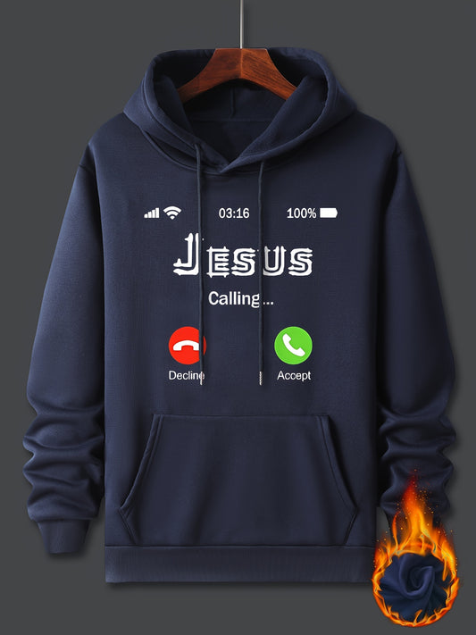 JESUS Is Calling Men's Christian Pullover Hooded Sweatshirt claimedbygoddesigns