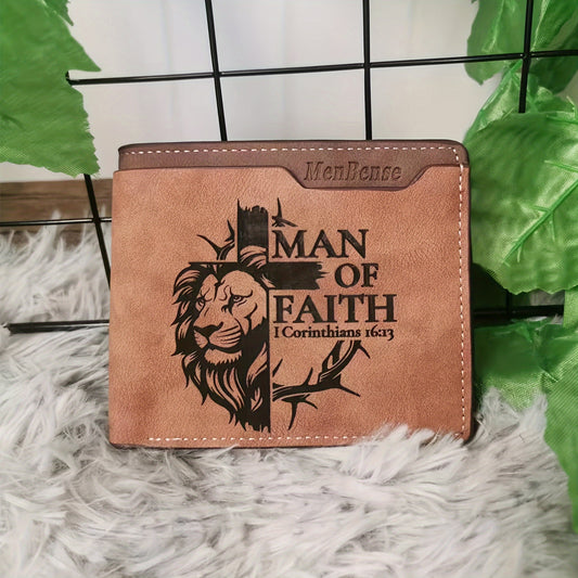 Man Of Faith Men's Lion Pattern Christian Wallet claimedbygoddesigns