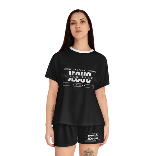 Caution I Can Talk Jesus All Day Women's Christian Short Pajama Set Printify