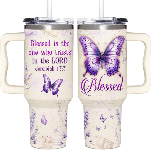 Blessed Is The One Who Trusts In The Lord Christian 40Oz Tumbler With Handle claimedbygoddesigns