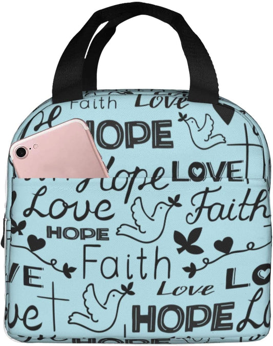 Faith Hope Love Christian Lunch Bag claimedbygoddesigns