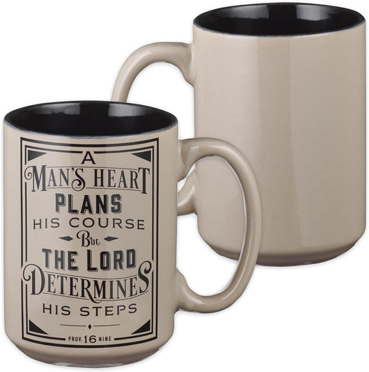A Man's Heart Plans The Lord Determines- Proverbs 16:9 Christian White Ceramic 14oz claimedbygoddesigns