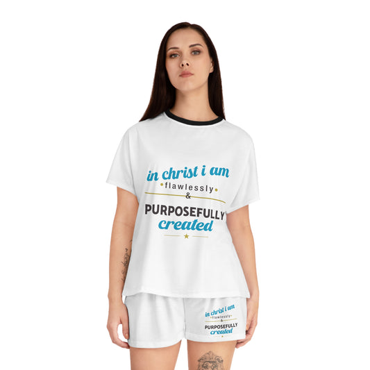 In Christ I Am Flawlessly & Purposefully Created Women's Christian Short Pajama Set Printify