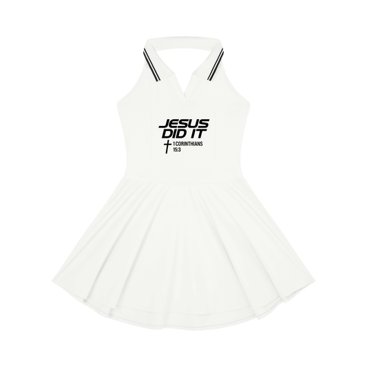 Jesus Did It Women's Christian Collared Halter A - Line Tennis Dress - ClaimedbyGodDesigns
