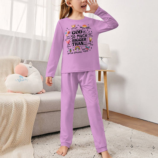 God Is So Much Bigger Than Youth Toddler Christian Long Sleeve Girls Pajama Set SALE-Personal Design