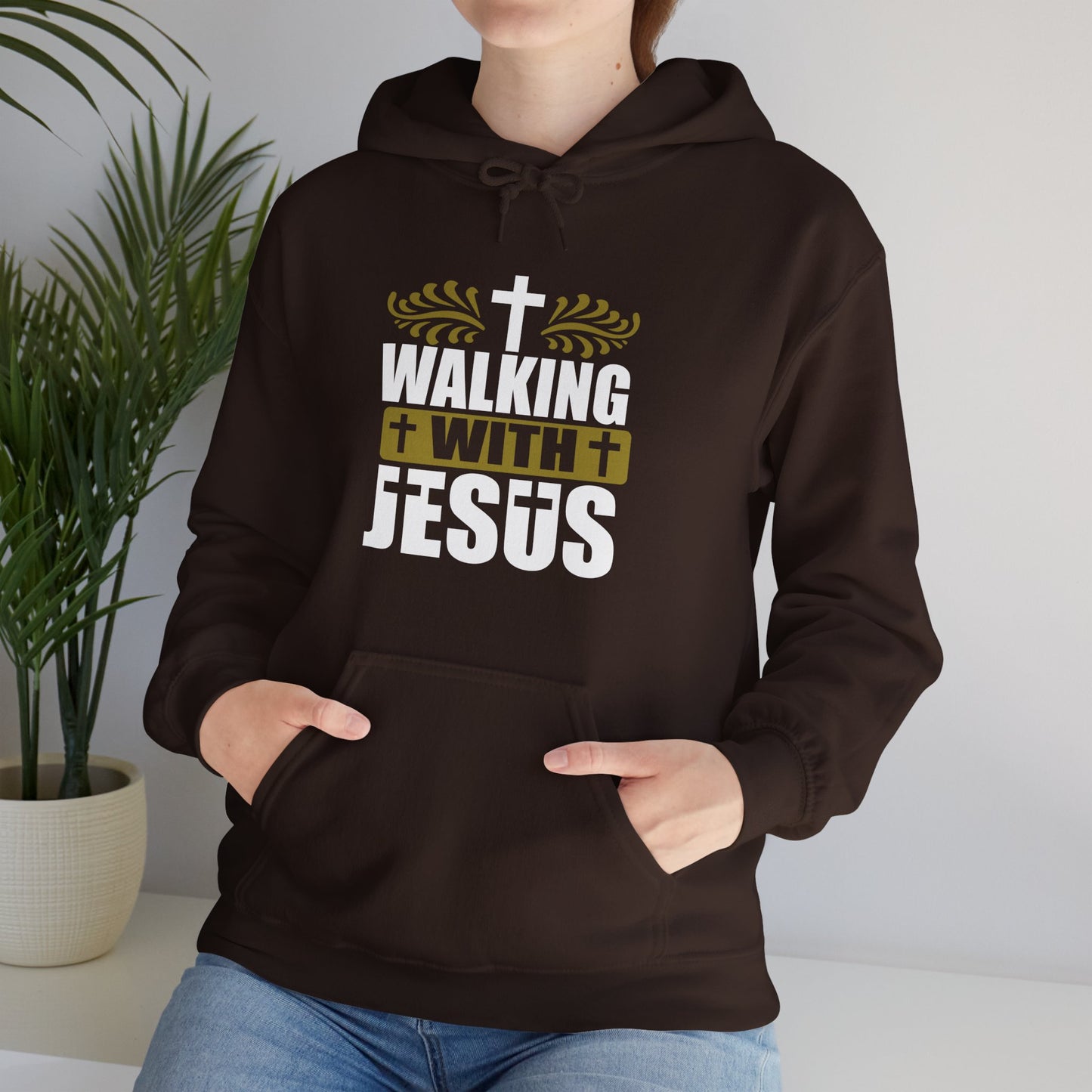Walking With Him Unisex Christian Pullover Hooded Sweatshirt
