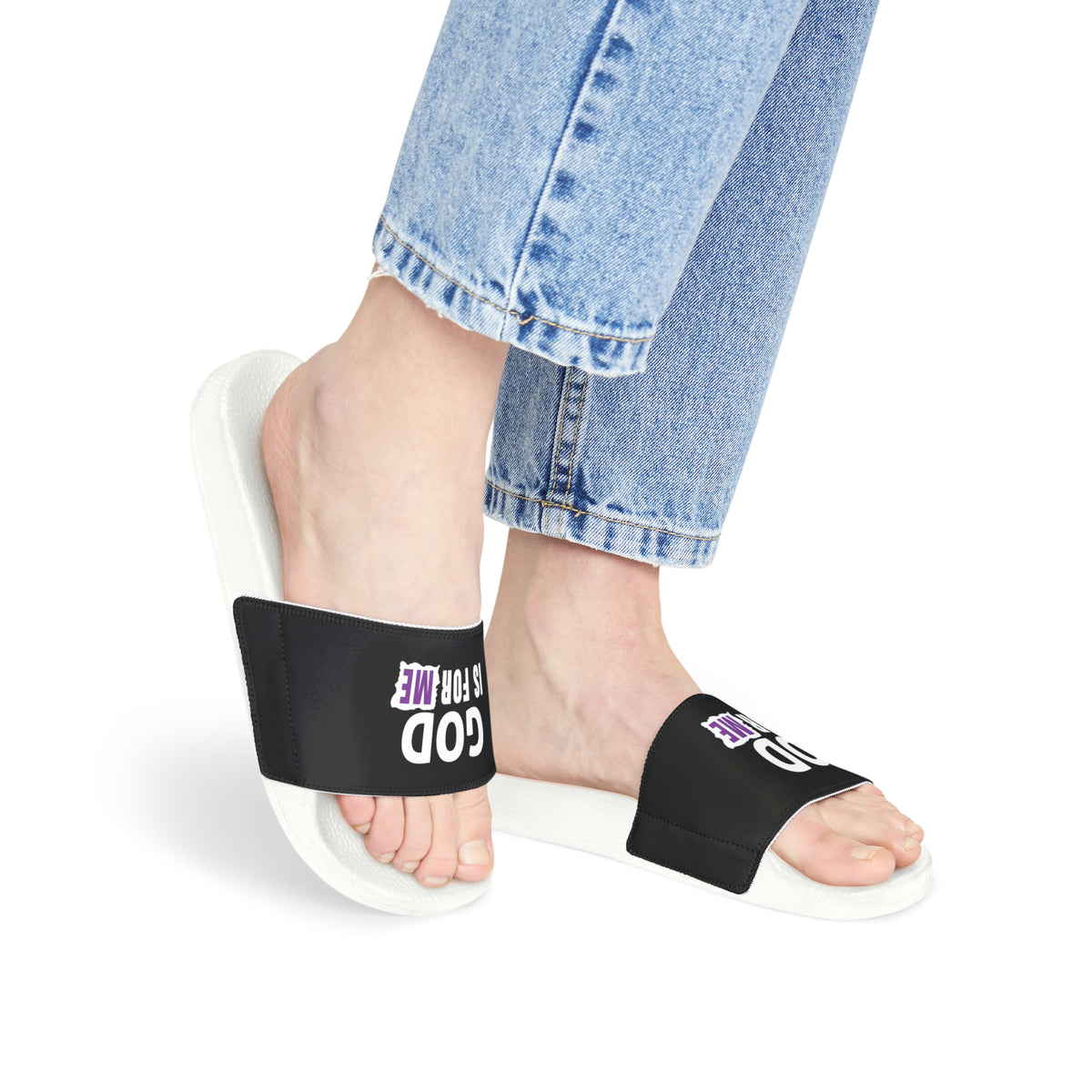God Is For Me Women's PU Christian Slide Sandals Printify