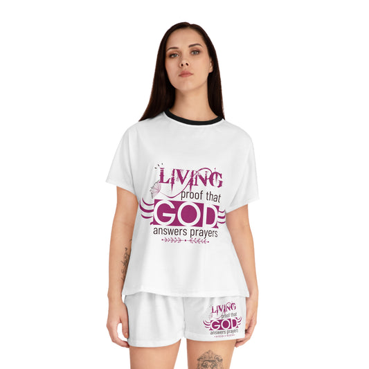 Living Proof That God Answer's Prayers Women's Christian Short Pajama Set Printify