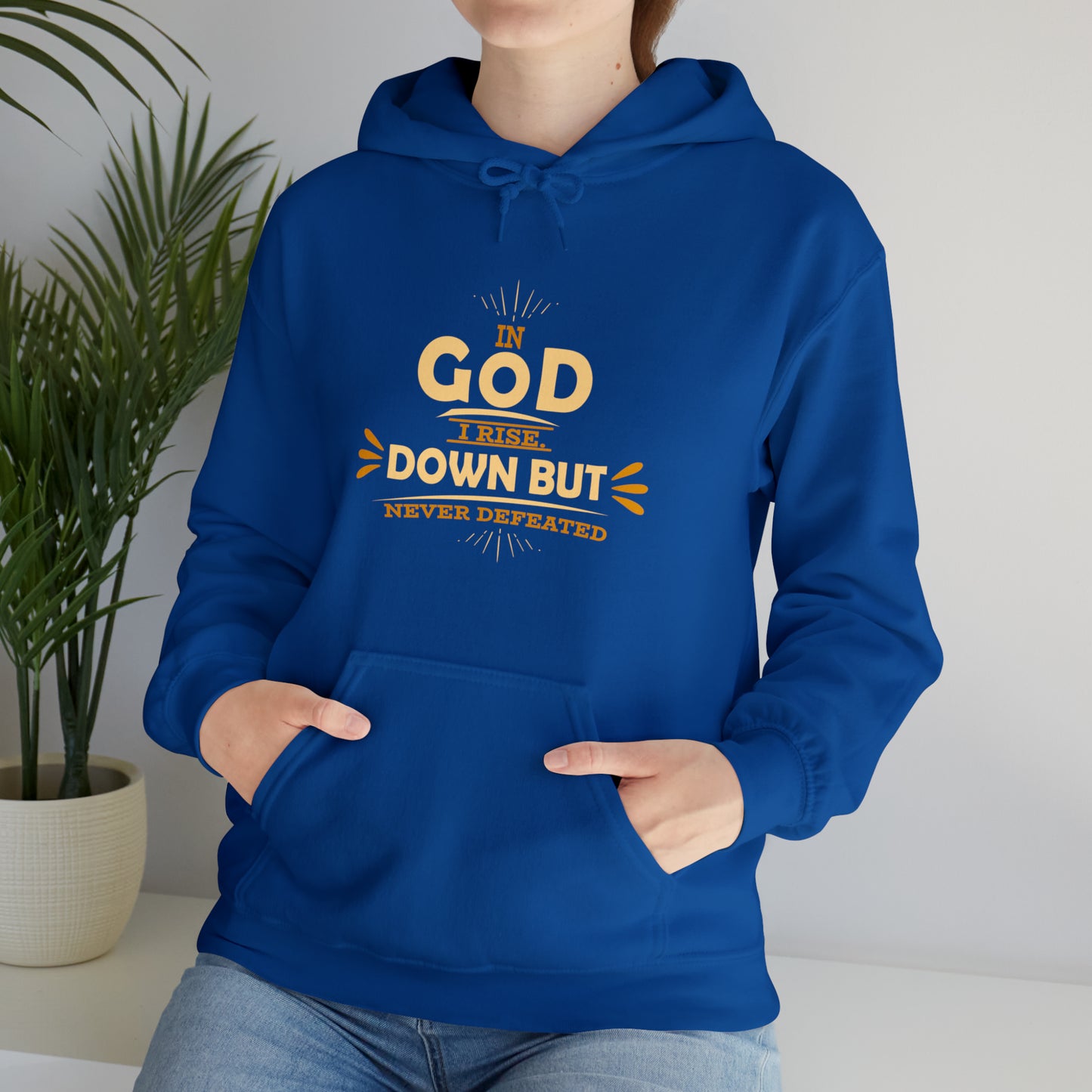 In Him I Rise Down But Never Defeated Unisex Hooded Sweatshirt