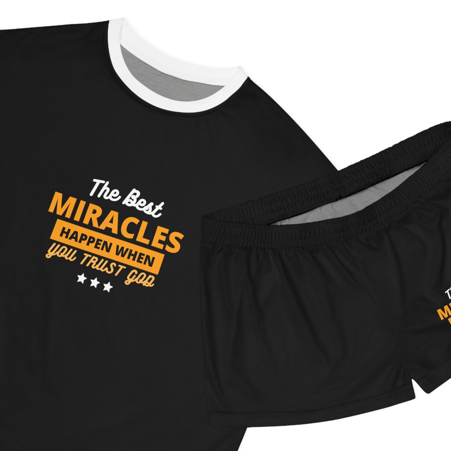 The Best Miracles Happen When You Trust God Women's Christian Short Pajama Set Printify