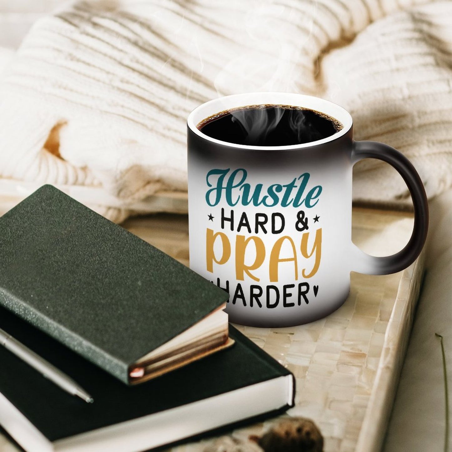 Hustle Hard And Pray Harder Christian Color Changing Mug (Dual-sided)
